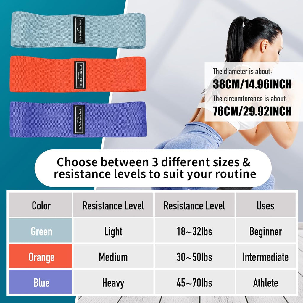 Resistance Bands Sets Portable Exercise Loops for Legs and Hip 3 Resistance Level Workout Weight Bands with Non-Slip Design Workout Flexbands for Home Gym Office Yoga Pilates