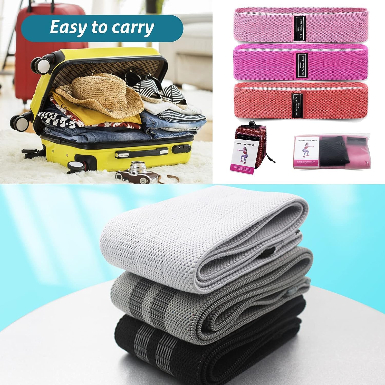 Resistance Bands Sets Portable Exercise Loops for Legs and Hip 3 Resistance Level Workout Weight Bands with Non-Slip Design Workout Flexbands for Home Gym Office Yoga Pilates