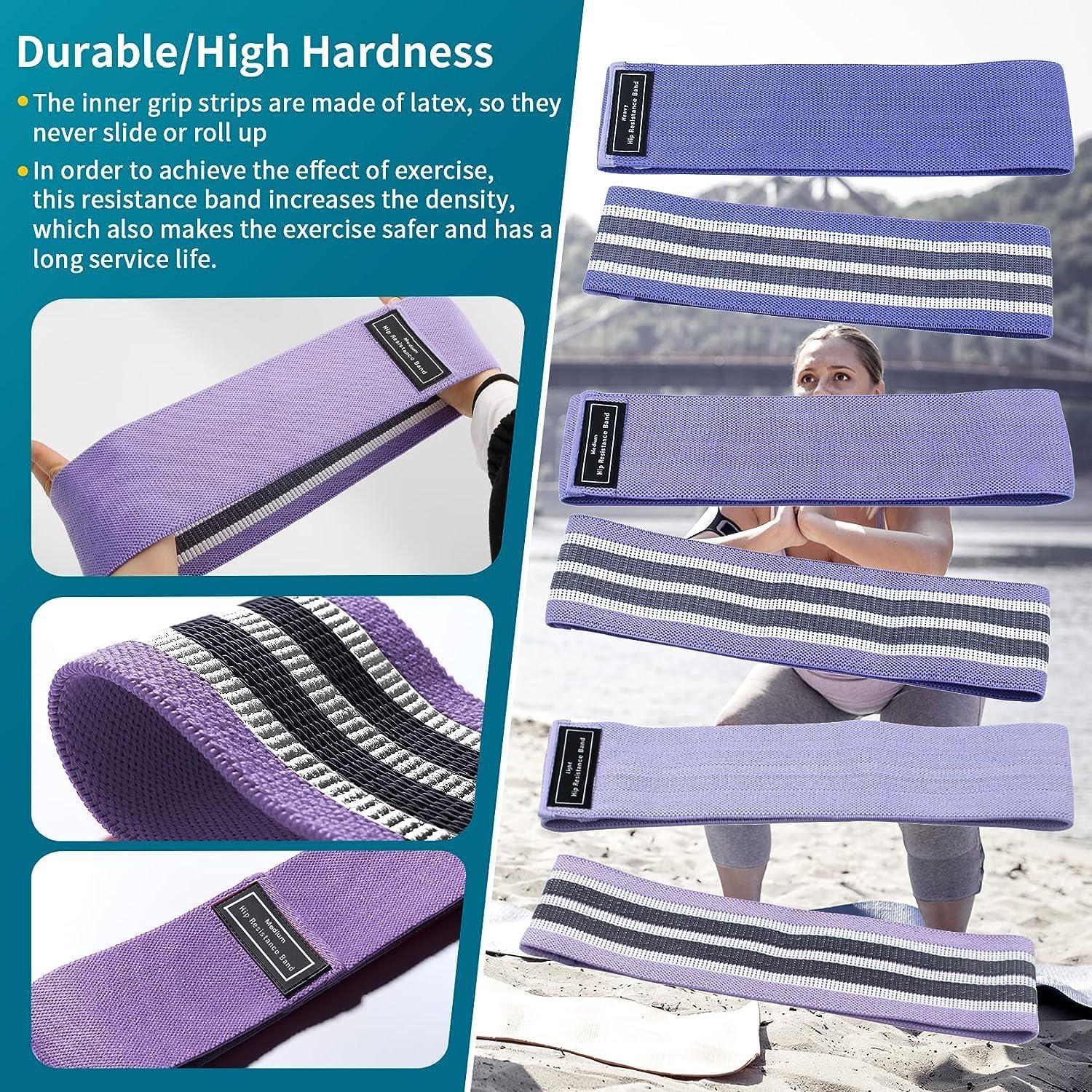 Resistance Bands Sets Portable Exercise Loops for Legs and Hip 3 Resistance Level Workout Weight Bands with Non-Slip Design Workout Flexbands for Home Gym Office Yoga Pilates